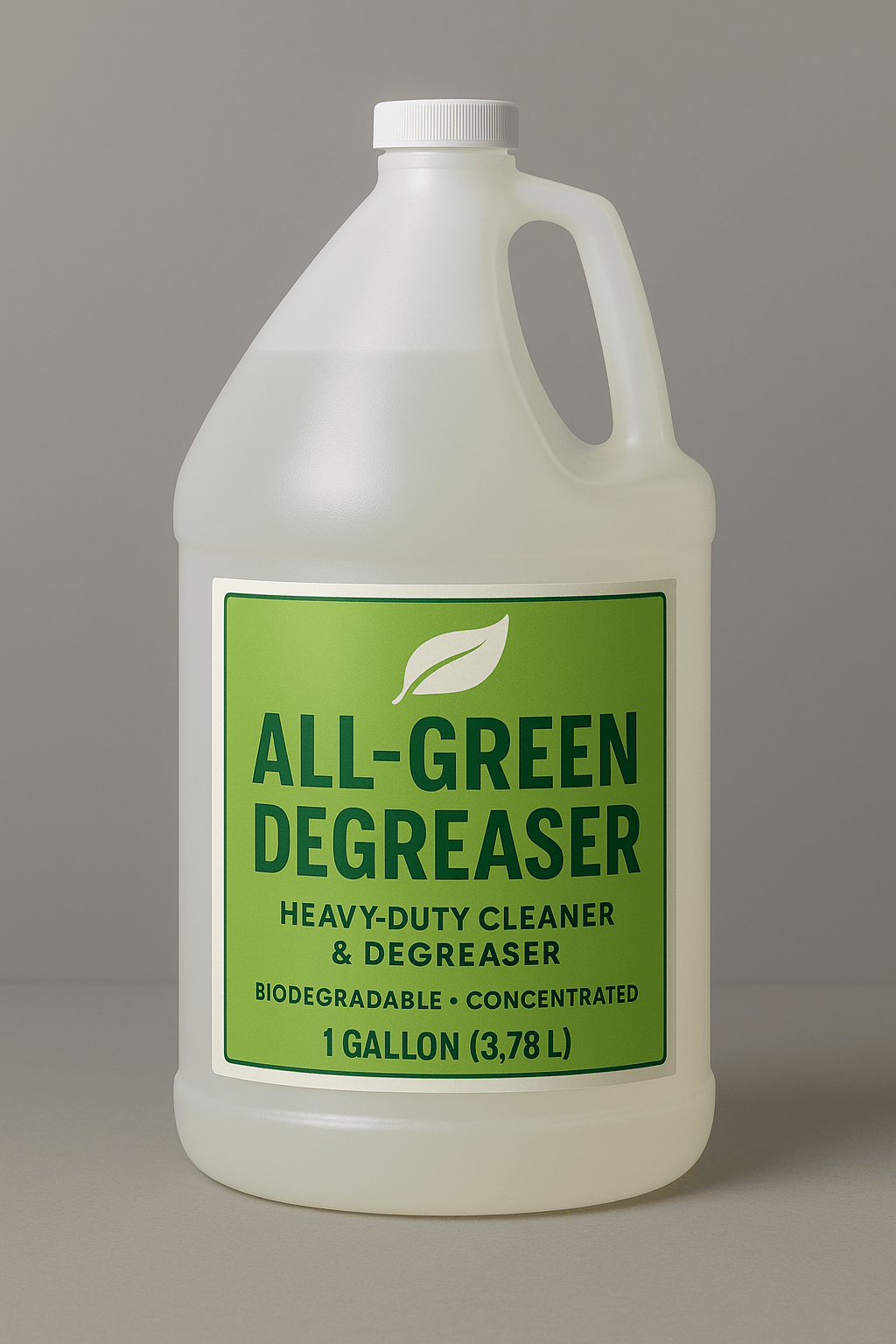 All Green Degreaser bottle showing heavy-duty cleaner, biodegradable and concentrated; safe for home and environment.
