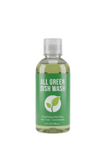 A 12 fl oz clear plastic bottle of All Green Dish Wash with a green label and white cap, centered on a light gray background.