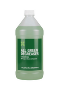 A 1 gallon plastic bottle of All Green Degreaser concentrate, filled with a pale green liquid, featuring a white cap and a dark green label with white text, set against a neutral gray background.